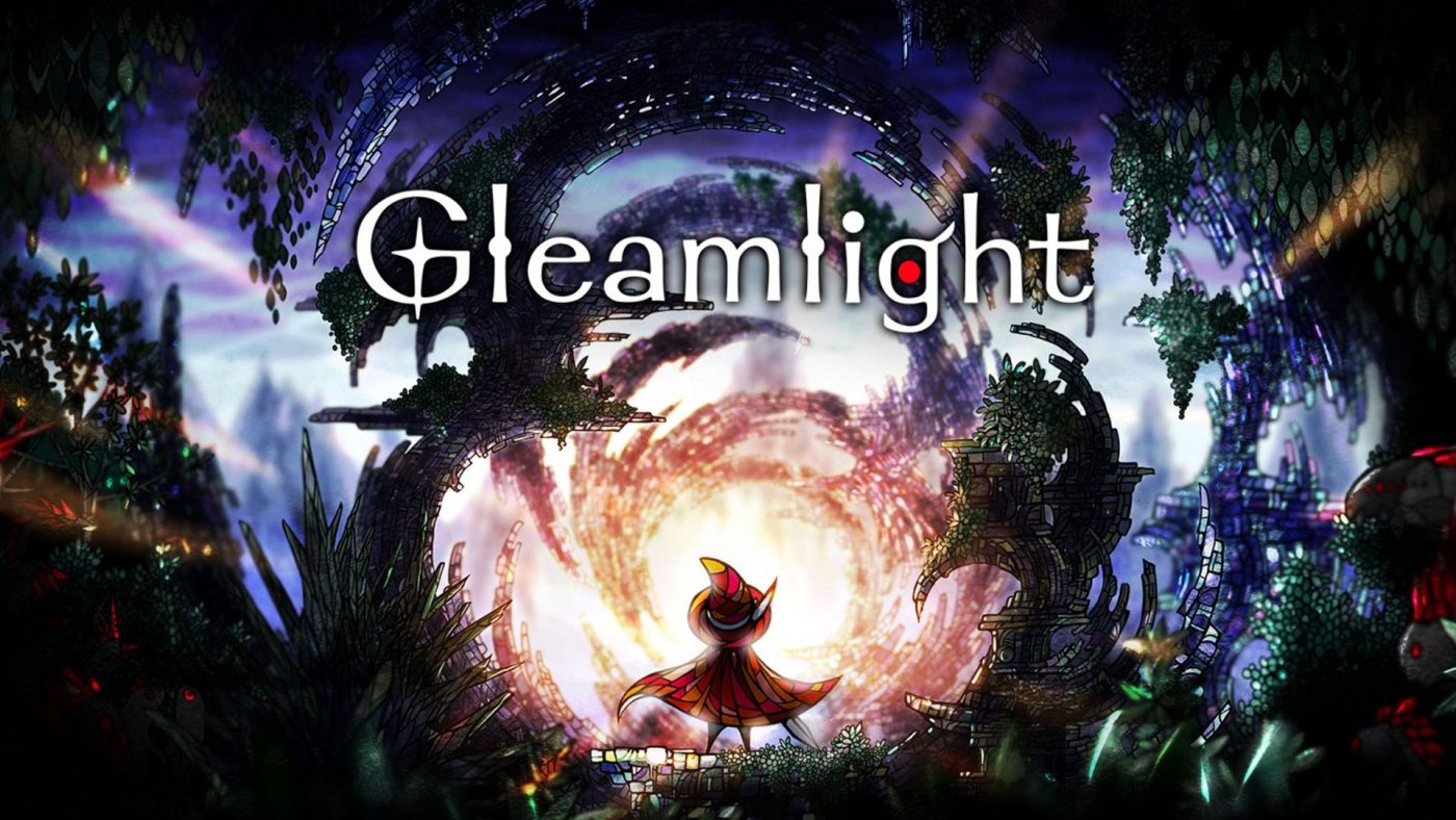 Below the Gleamlight logo stands a wizard figure infornt of a daunting background of shadows and an ominous orange glow.
