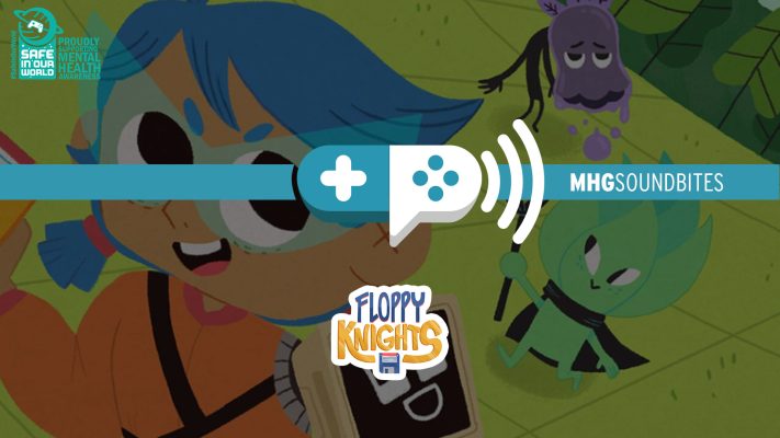 Floppy Knights artwork and logo with mental health gaming logo