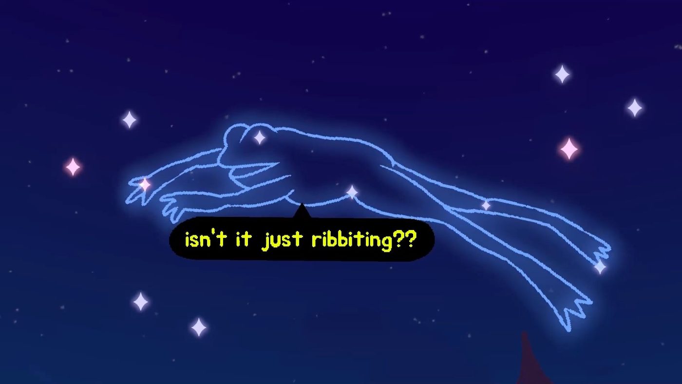a frog constellation outlined, and the frog asks "isn't it just ribbiting?"