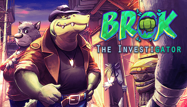 Image of an anthropomorphic alligator dressed like a detective standing proudly, with the words BROK the InvestiGator