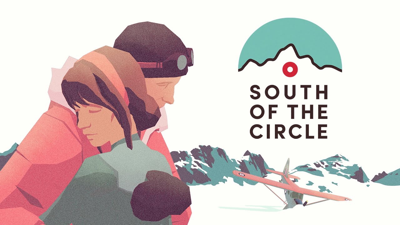 poster for the video game sSouith of the Circle. A male figure stands in the foreground to the left wearing a black hat and brown jacket. Behind hom are some mounthans with the game's logo and title to the right.